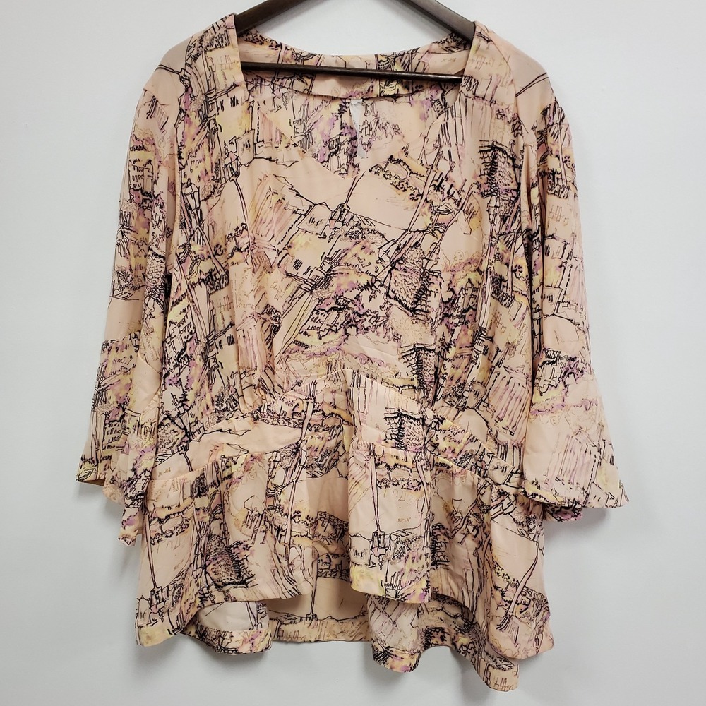 Melissa Mccarthy‎ Seven7 Womens Artsy Bell Sleeve Top Size 4X Pink Office Church